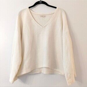 Madewell Ottoman Textured Jacquard V-Neck Long-Sleeve Top Ivory Size XL